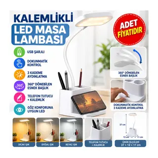 Kalemlikli USBli Dokunmatik 3 Kademeli 360 Derece Özel Göz Korumalı led Lityum Masa Lambası (adet fiyatıdır)