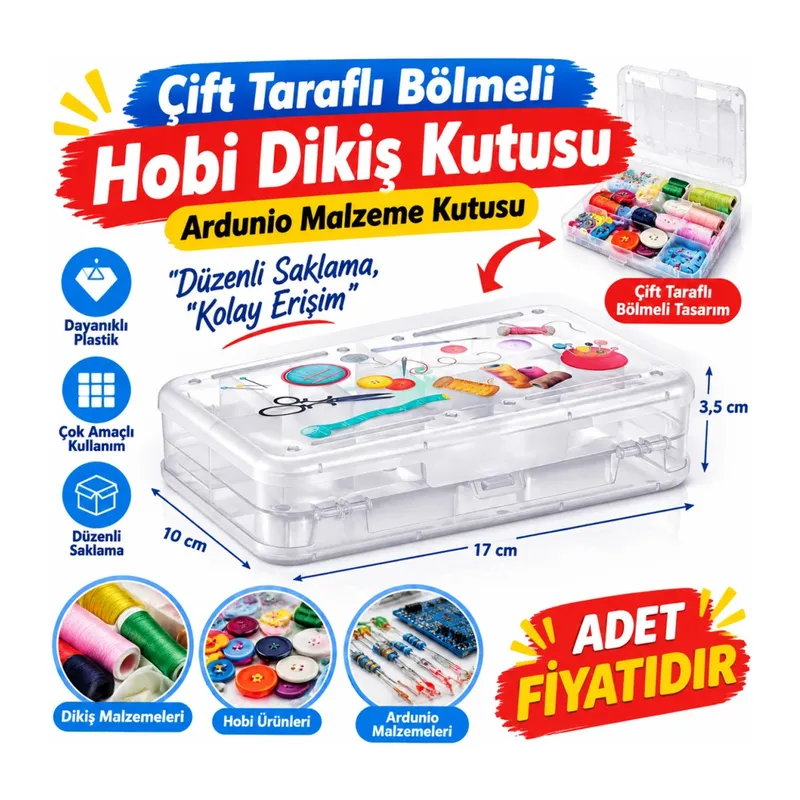 Çift Taraflı Bölmeli Hobi Dikiş Kutusu Ardunio Malzeme Kutusu(adet fiyatıdır)