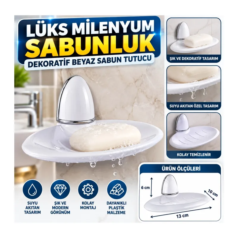Lüks Milenyum Sabunluk Dekoratif Beyaz Sabun Tutucu Stand