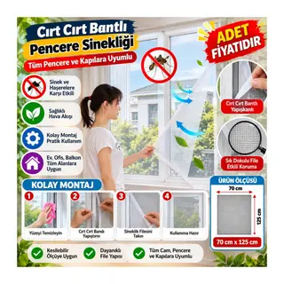 Tüm Cam Pencere Kapılara Uyumlu Tek Kanat Pencere Sinekliği (adet fiyatıdır)