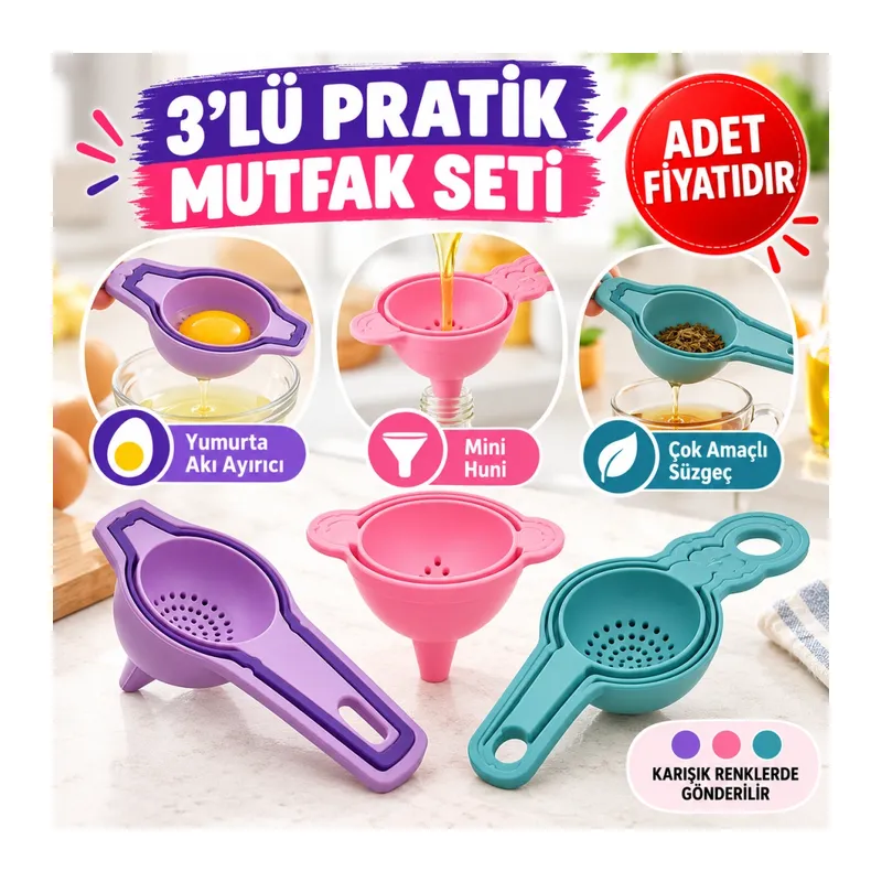 Pratik Yumurta Süzgeci Mini Süzgeç Huni Seti Hepsi Bir Arada(adet fiyatıdır)