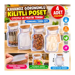 Kavanoz Görünümlü Kilitli Poşet Çıtçıtlı ve Pratik Torba 4 Adet