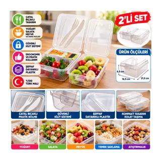 Ergonomik Asorti Çatal Bıçaklı Pratik Yoğurt Saklama Kabı