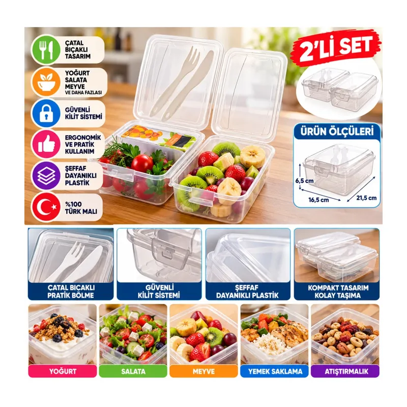 Ergonomik Asorti Çatal Bıçaklı Pratik Yoğurt Saklama Kabı
