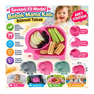 Bebek ve Çocuk için Sevimli Fil Model Desenli Yemek Bebek Mama Kabı Bölmeli Tabak (adet fiyatıdır)