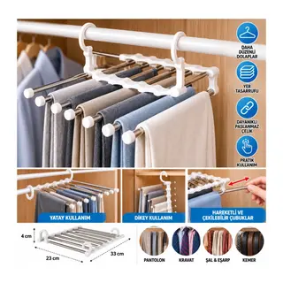 Hareketli Dolap İçi Pantolon Kravat Şal Askı Sistemi Düzenleyici Katmanlı Askılık Organizer(adet fiyatıdır)