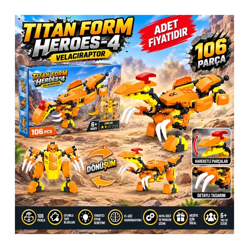 Ausini Titan Form Heroes-4 Velaciraptor 106 Parça