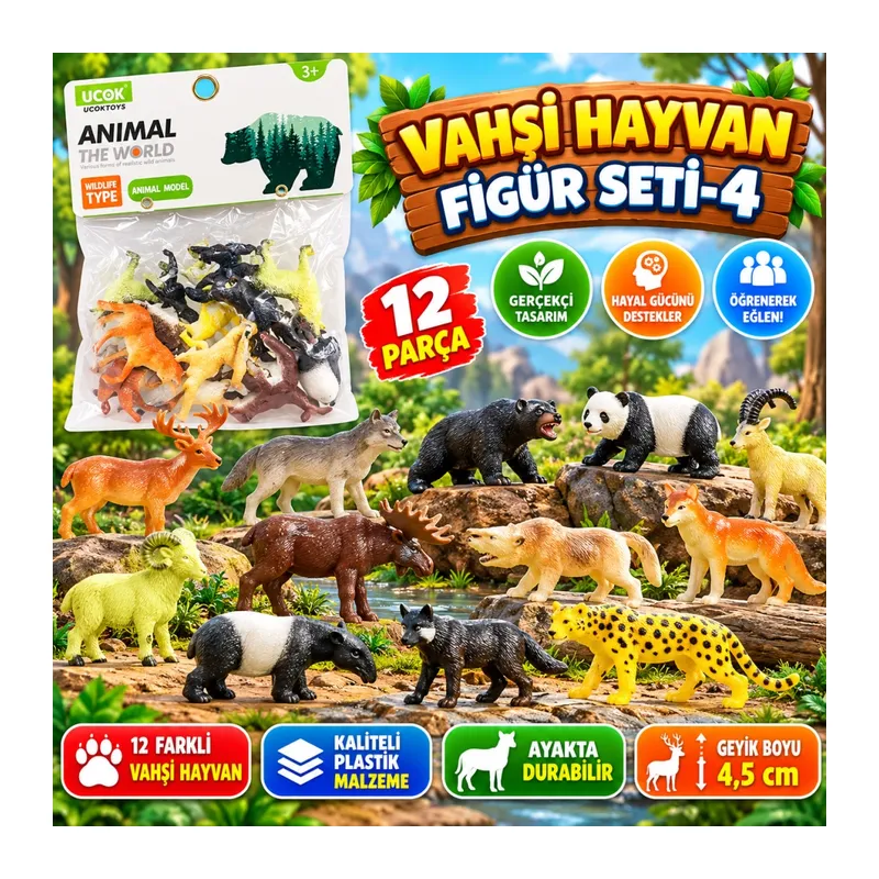 Poşette 12 li Vahşi Hayvan Figür Seti-4