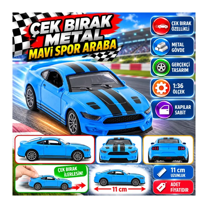 Çek Bırak Metal Mavi Spor Araba