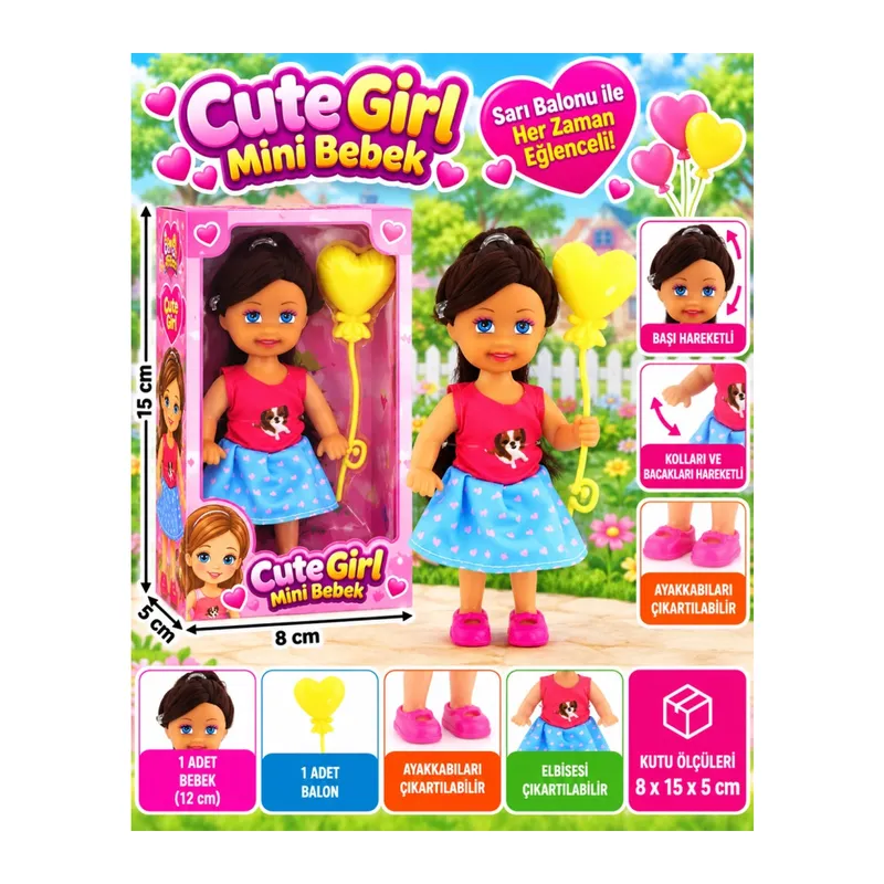 Sarı Balonlu Kumral Mini Bebek