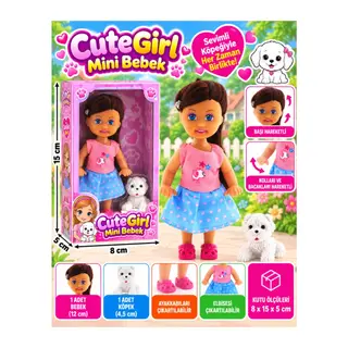 Beyaz Köpekli ve Kumral Mini Bebek