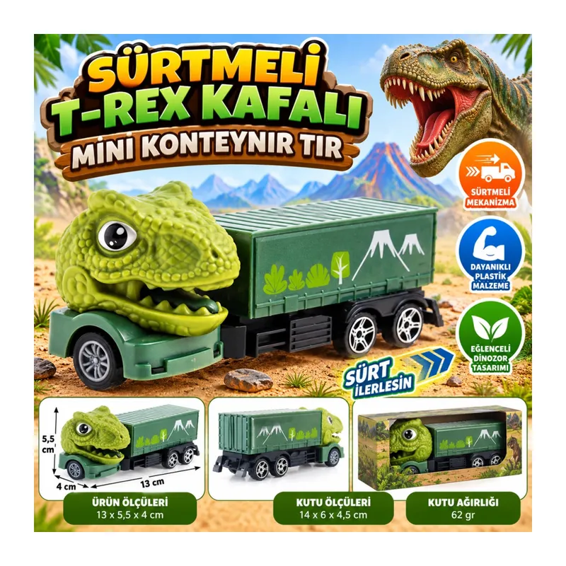 Sürtmeli T-Rex Kafalı Mini Konteynır Tır