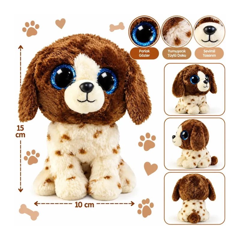 Kahverengi Benekli Peluş Köpek Muddles 15 cm