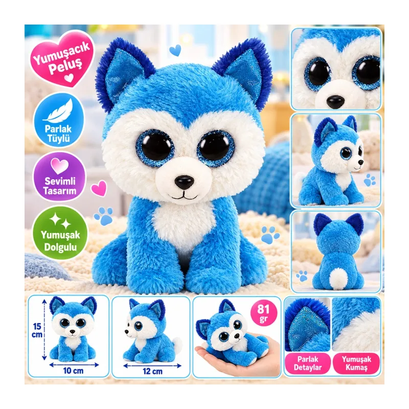 Mavi Husky Peluş Köpek Prince 15 cm