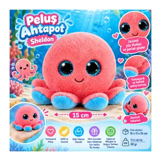 Peluş Pembe Ahtapot Sheldon 15 cm