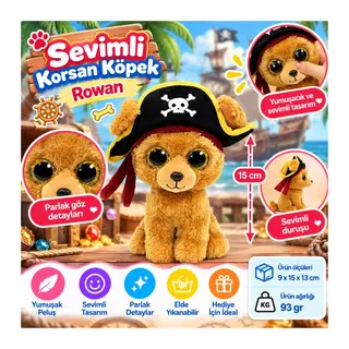 Peluş Korsan Köpek Rowan 15 cm