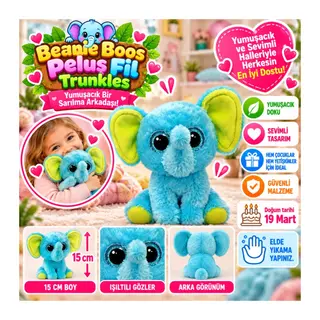Peluş Turkuvaz Fil Trunkles 15 cm