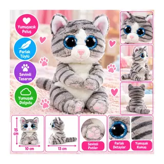 Gri Peluş Kedi Mitzi 15 cm