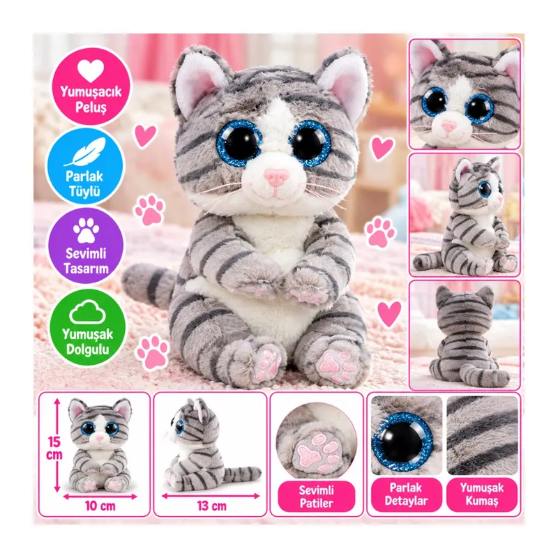 Gri Peluş Kedi Mitzi 15 cm