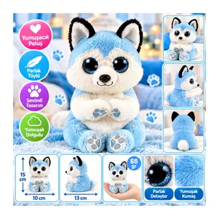 Mavi Peluş Husky Köpek Thunder 15 cm