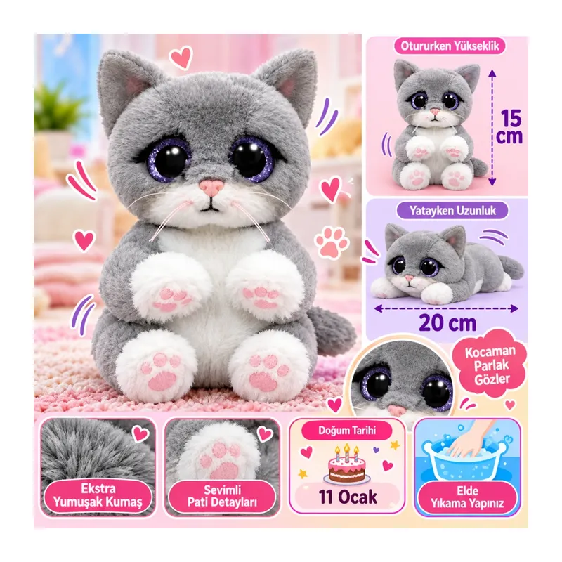 Peluş Oturan Kedi Morgan 20 cm