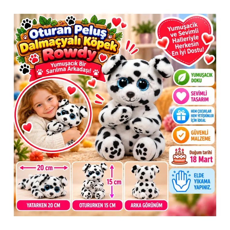 Oturan Peluş Dalmaçyalı Köpek Rowdy 20 cm