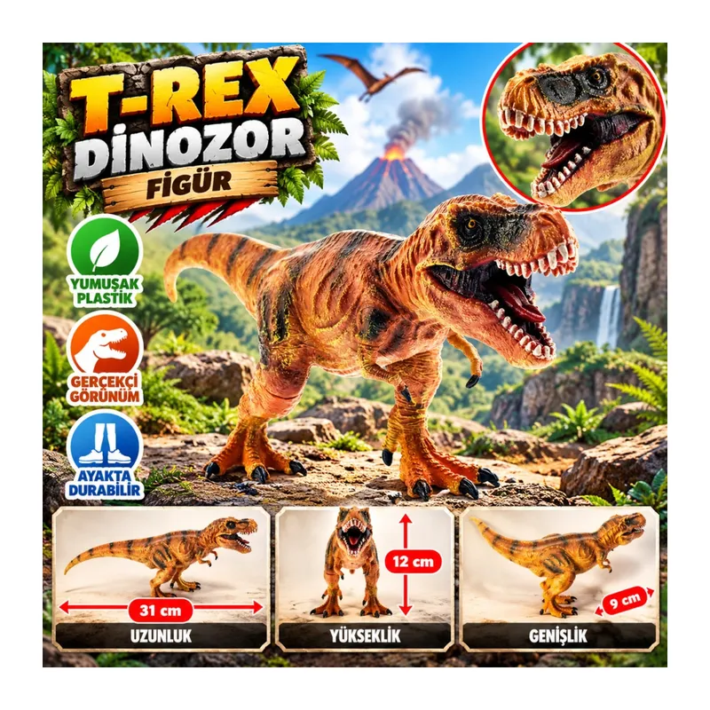 Yumuşak Plastik 31 cm Dinozor Figür - T-Rex