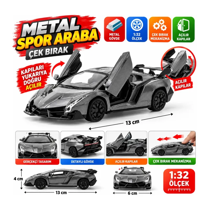 Çek Bırak Gri Metal Spor Araba Sl6607B