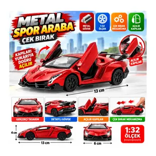Çek Bırak Kırmızı Metal Spor Araba Sl6607B