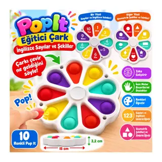 Pop It Eğitici Çark İngilizce Sayılar ve Şekiller