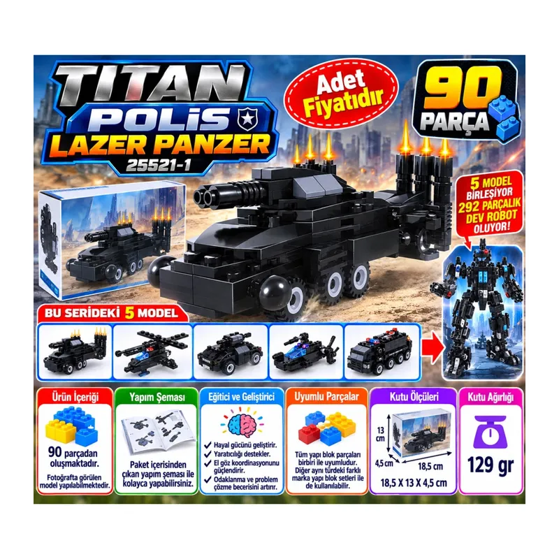 90 Parça Titan Polis Lazer Panzer 25521-1 (adet fiyatıdır)