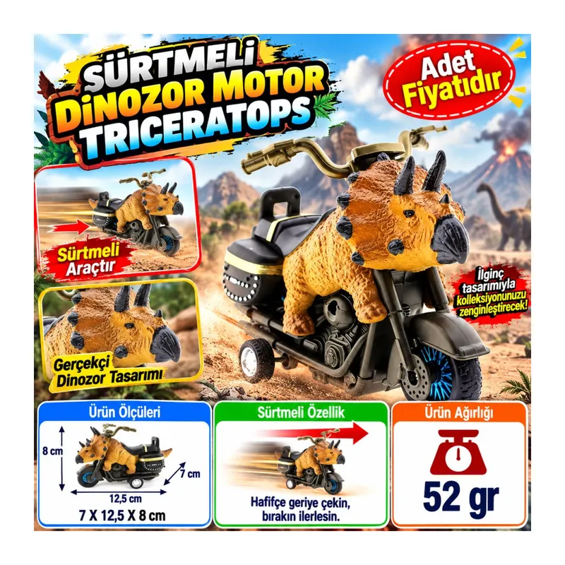 Sürtmeli Dinozor Motor Triceratops (adet fiyatıdır)
