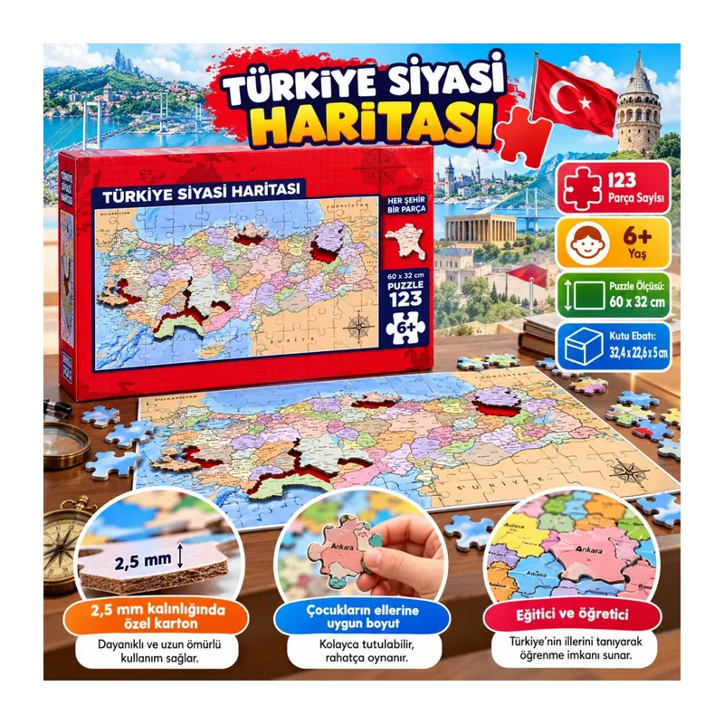 31749 PUZZLE 123 TÜRKİYE SİYASİ HARİTASI