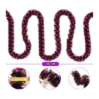 Mor Turuncu Renk 4 cm Genişlik Garland Çift Renk Sim Süs 180 cm