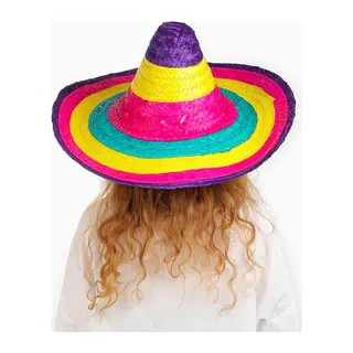 Sombrero Meksikaa Şapkası Renkli Örme Hasır Çocuk Boy