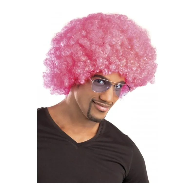 Pembe Renk Kıvırcık Afro Bonus Peruk