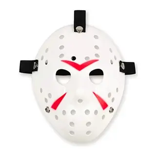 Beyaz Renk Kırmızı Çizgili Tam Yüz Hokey Jason Maskesi Hannibal Maskesi