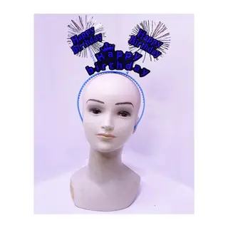 Happy Birthday Yazılı Püsküllü Neon Mavi Renk Doğum Günü Tacı 22x19 cm