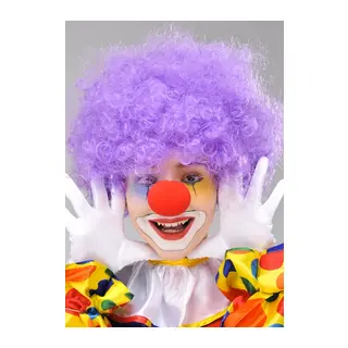 Mor Renk Kıvırcık Afro Bonus Peruk Takma Saç ve Kırmızı Burun Seti