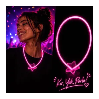 Glow Yıldız Kolye Neon Fosforlu Işıklı Kolye Pembe Renk