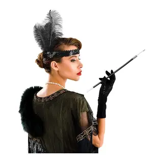 Gatsby Aksesuar Seti – Siyah Charleston Saç Bandı & Sigaralık