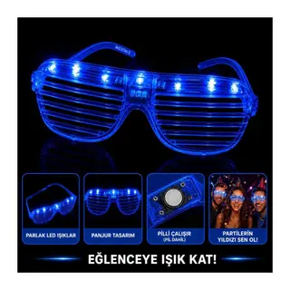 LED Işıklı Panjur Parti Gözlüğü Mavi Renk Shutter Gözlük