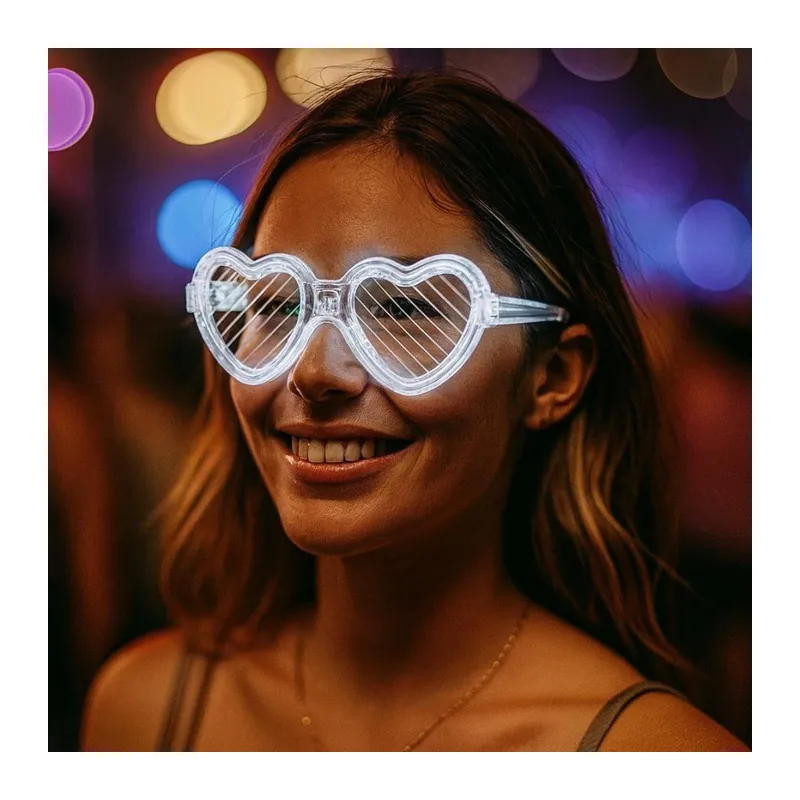 Beyaz LED Işıklı Kalp Gözlük – 3 Modlu Parti & Glow Gözlüğü