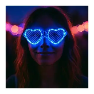Mavi LED Işıklı Kalp Gözlük – 3 Modlu Parti & Glow Gözlüğü