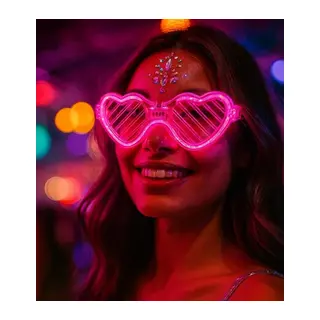 Pembe LED Işıklı Kalp Gözlük – 3 Modlu Parti & Glow Gözlüğü