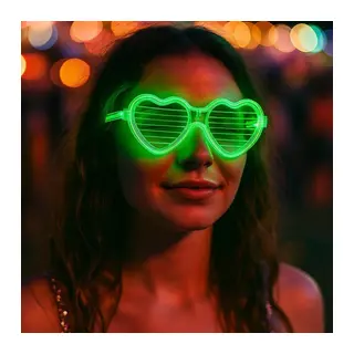 Yeşil LED Işıklı Kalp Gözlük – 3 Modlu Parti & Glow Gözlüğü