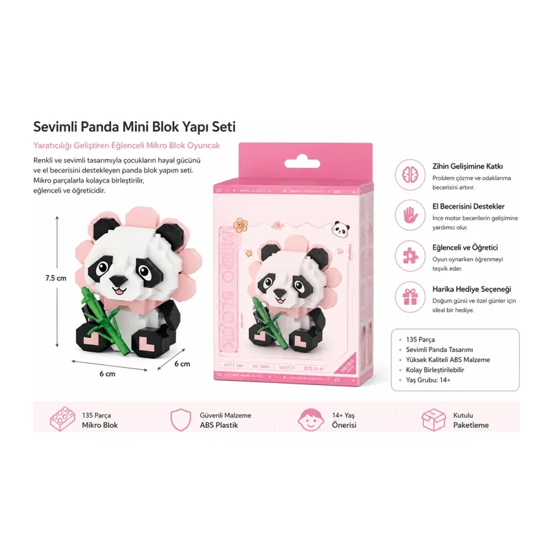 OTURAN SEVİMLİ ÇİÇEK PANDA 350 PARÇA BLOCK OYUNCAK