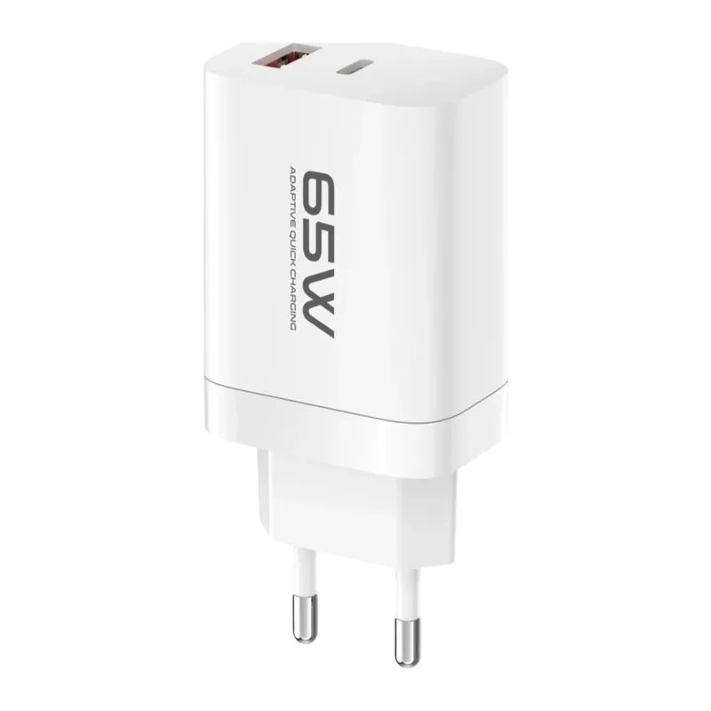C99Q 65W PD Destekli Type-C ve USB Çift Çıkışlı Hızlı Şarj Adaptörü - Beyaz