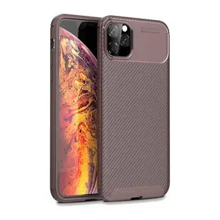 iPhone 11 Pro Max Kılıf Auto Focus Karbon Kapak - Kahverengi