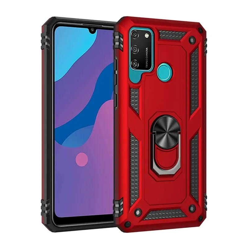 Huawei Y6P Kılıf Sofya Yüzüklü Silikon Kapak - Kırmızı